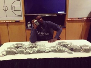 Lance Stephenson, guard for the Indiana Pacers, posing with a million dollars
